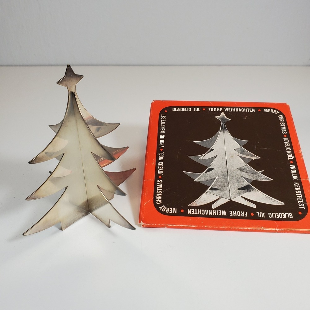 Vintage MCM Denmark 4" Silver Plated Christmas Tree Flat Stack Monsterbeskyttet